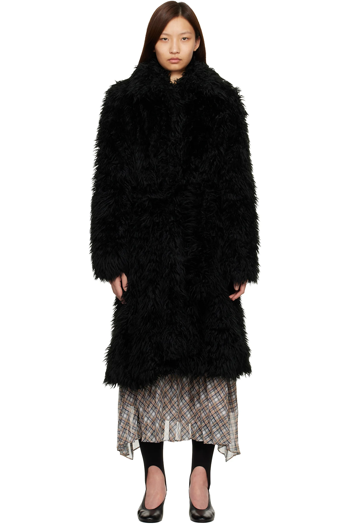 Black Belted Faux-Fur Coat