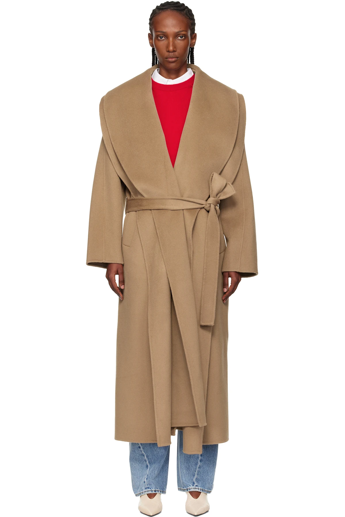 Beige Signature Double-Faced Scarf Coat