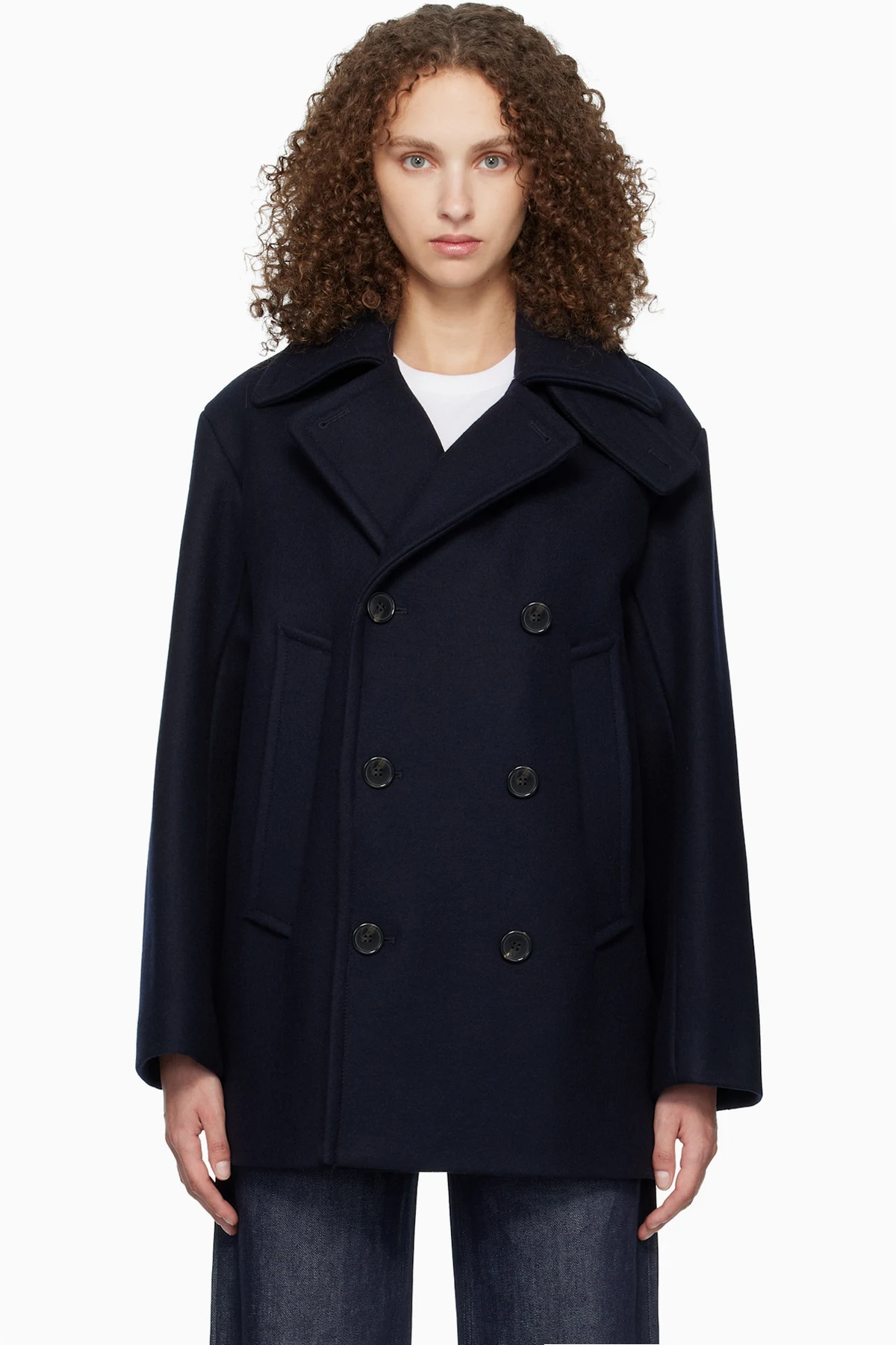 Navy Recycled Wool Peacoat