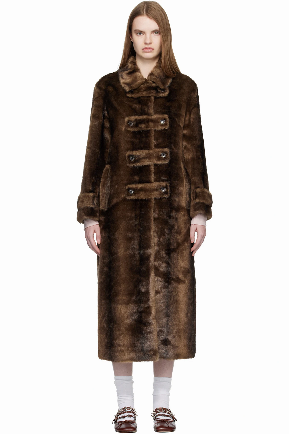 Brown Tab Toggle Faux-Fur Coat