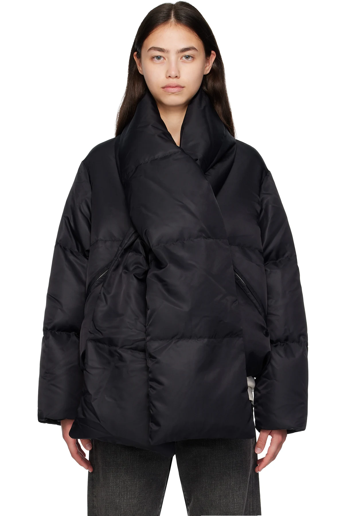 Black Scarf Down Jacket