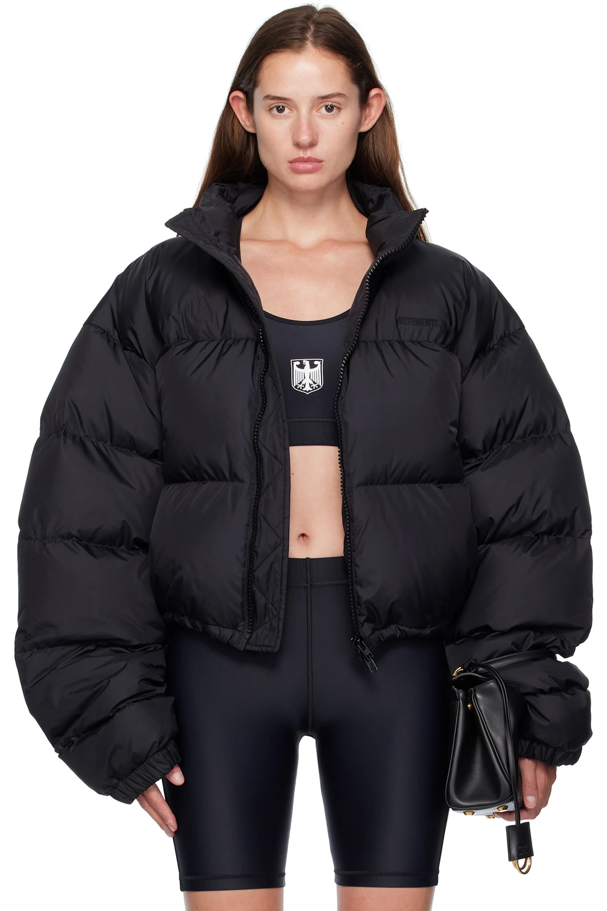 Black Double Logo Boxy Down Jacket