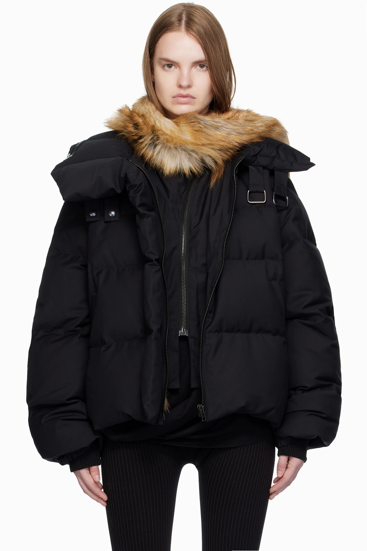 Black Deconstructed Double Zip Down Jacket