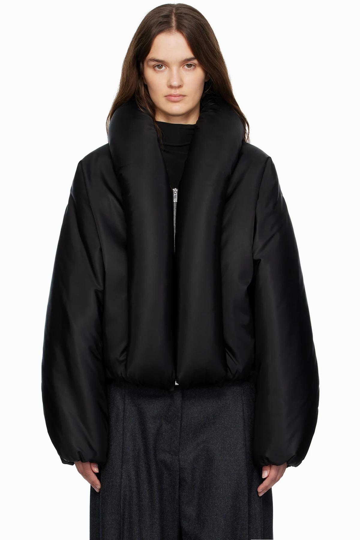 Black Taffeta Padded Bomber Jacket