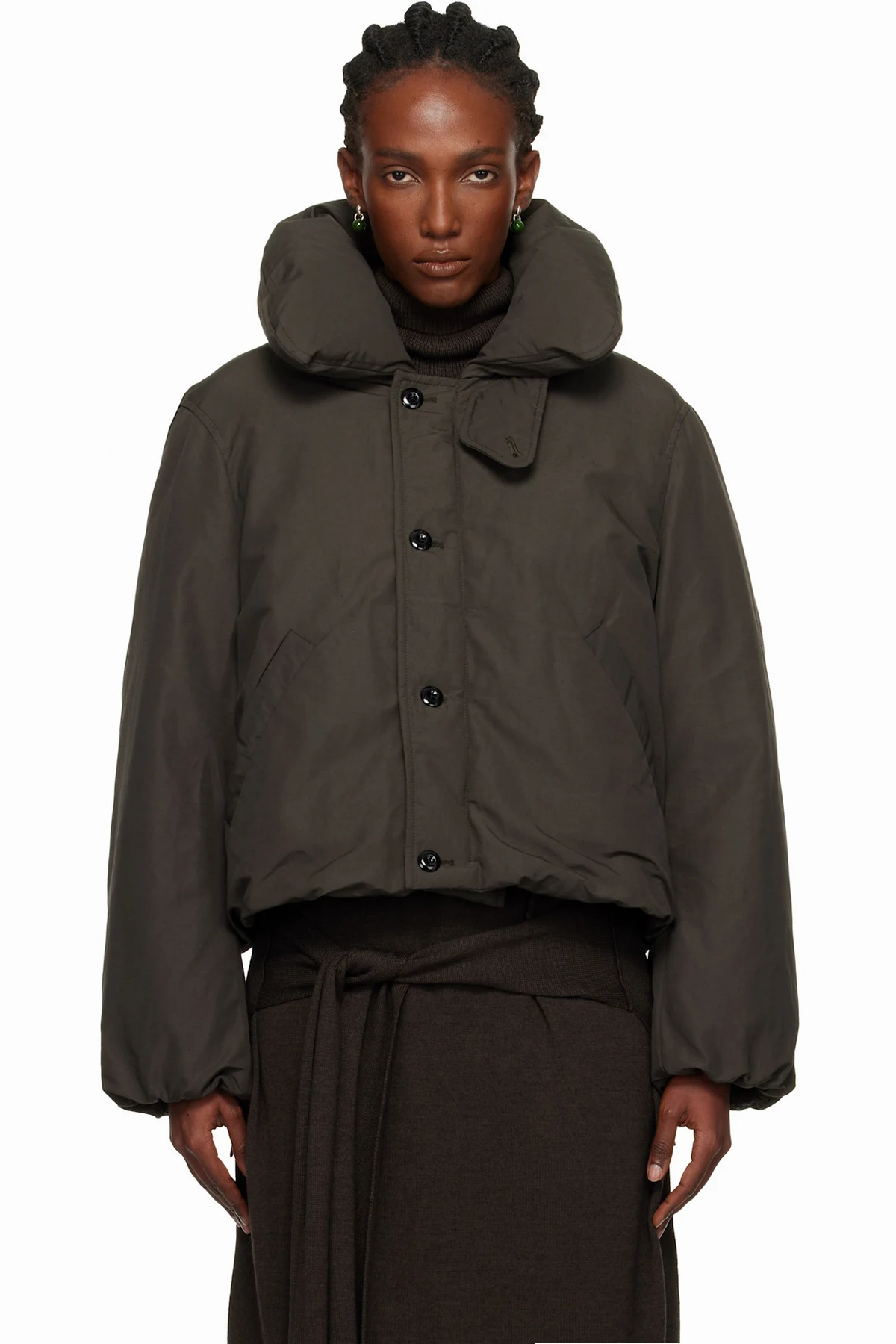 Brown Short Puffer Blouson Down Jacket