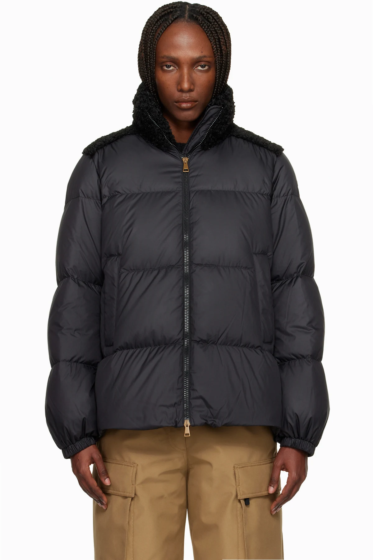 Black Esnaie Teddy-Trimmed Short Down Jacket