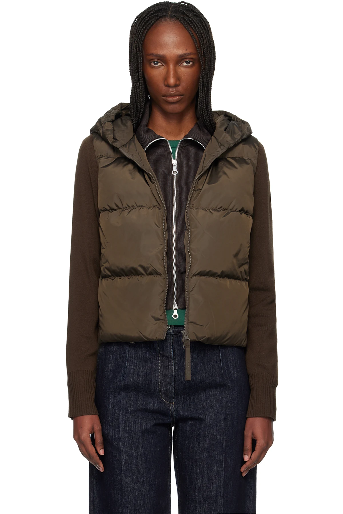 Brown HyBridge Wide Quilt Knit Down Jacket