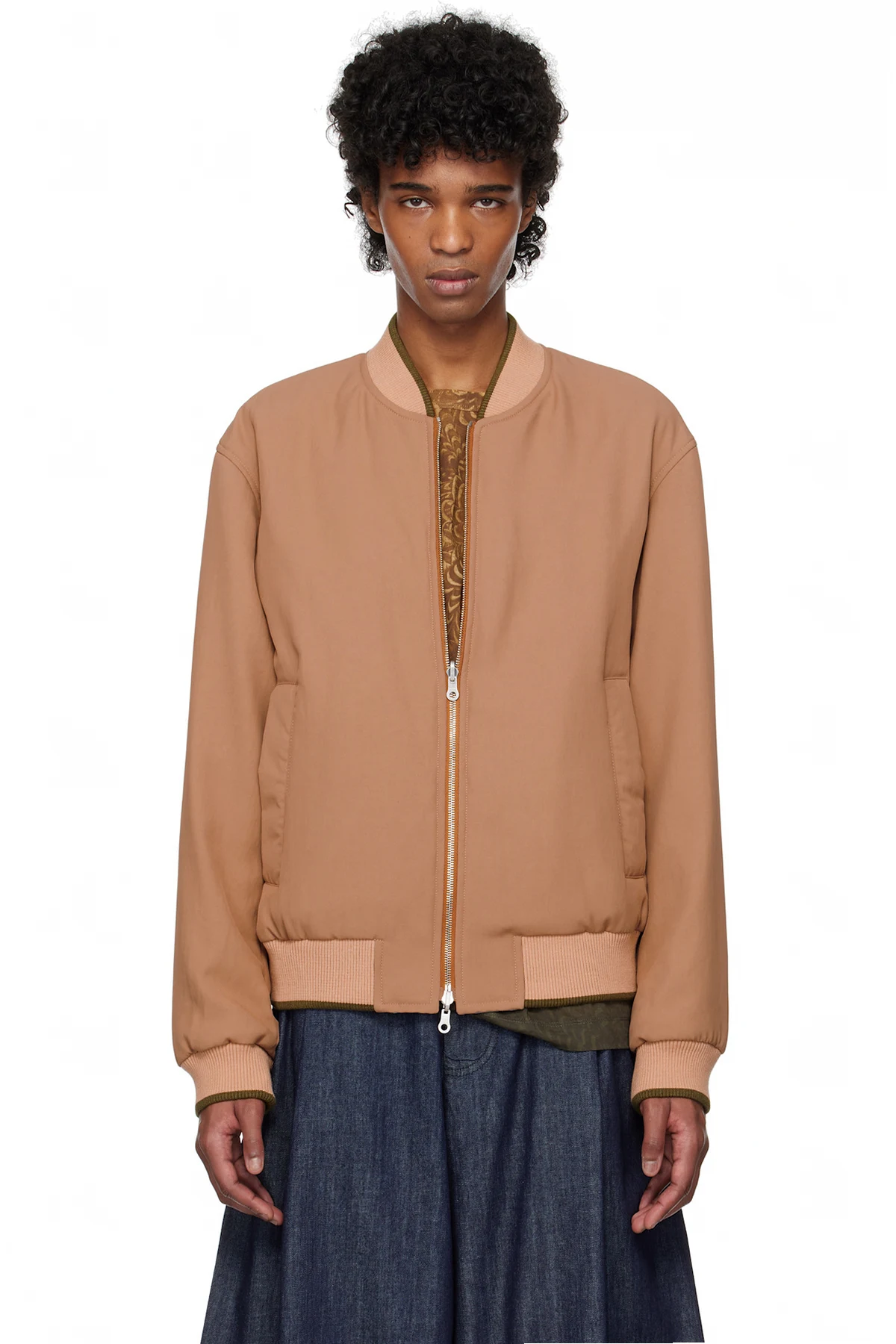 Pink Gabardine Reversible Bomber Jacket