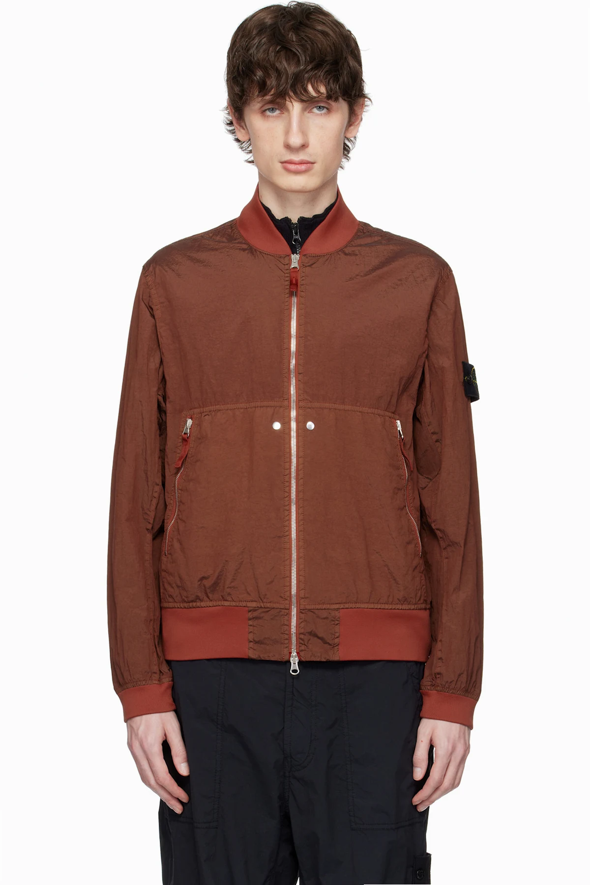Burgundy Nylon Metal Watro-TC ECONYL Bomber Jacket
