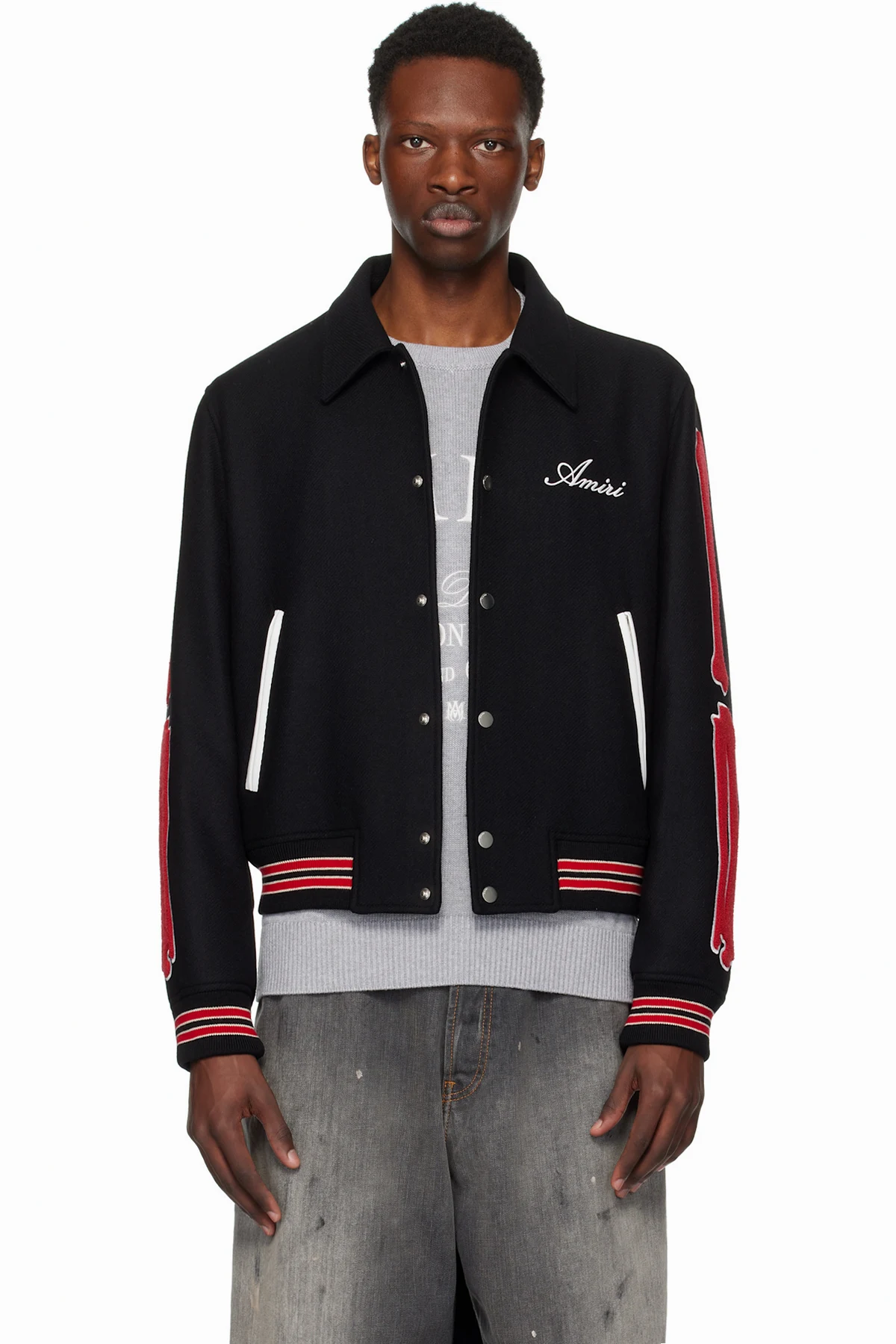 Black & Red Bones Bomber Jacket