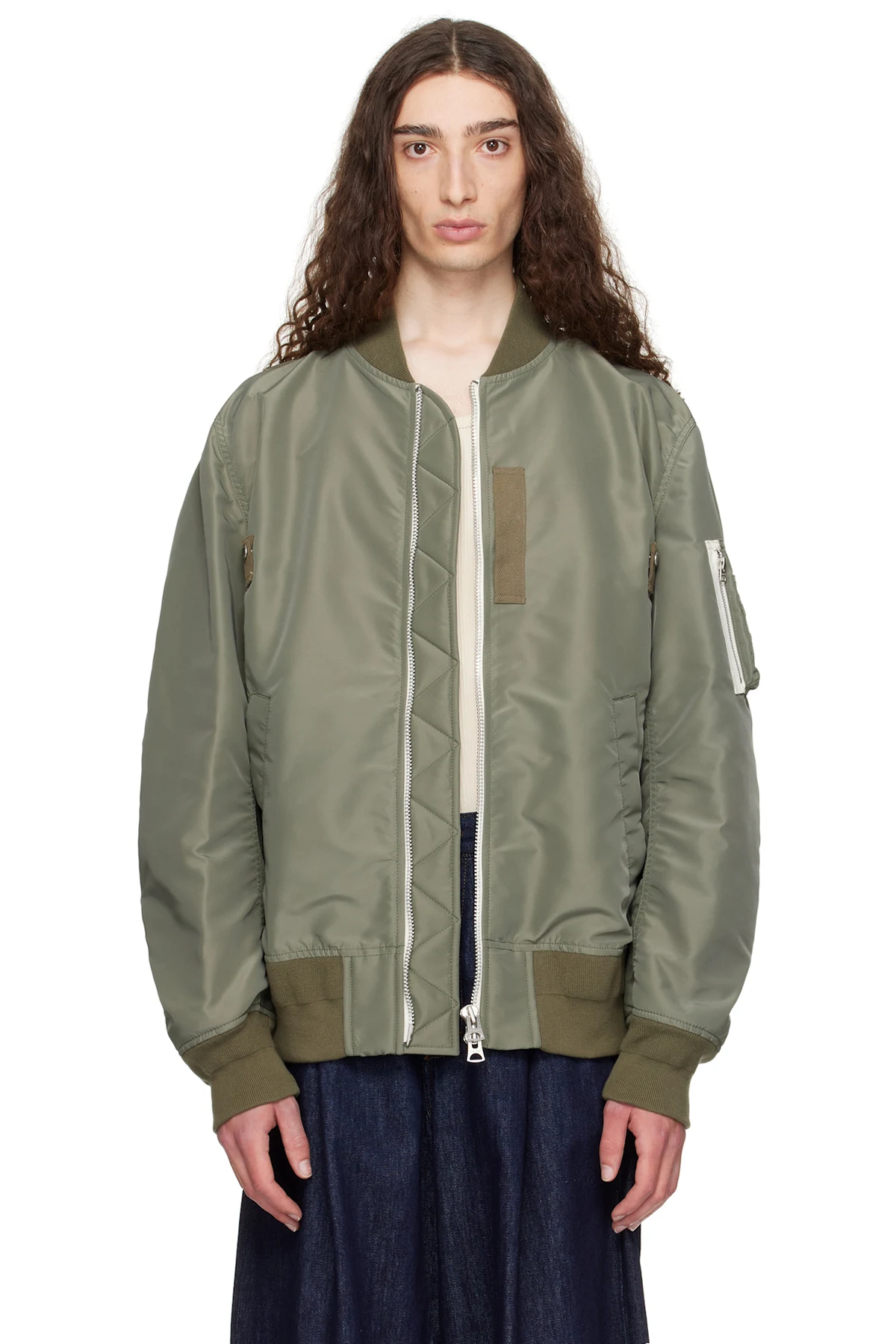 Khaki Nylon Twill Bomber Jacket