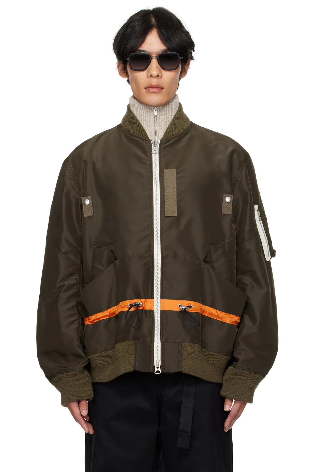 Khaki Nylon Twill Blouson Bomber Jacket
