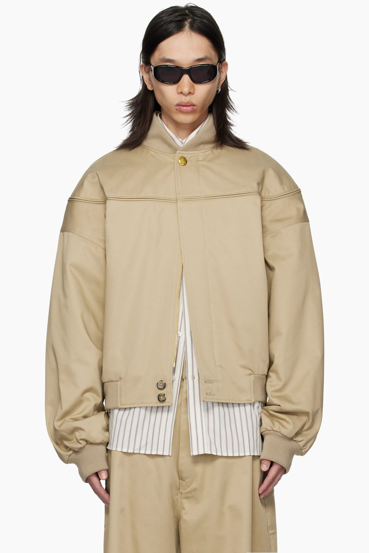 Beige Gas Station Bomber Jacket