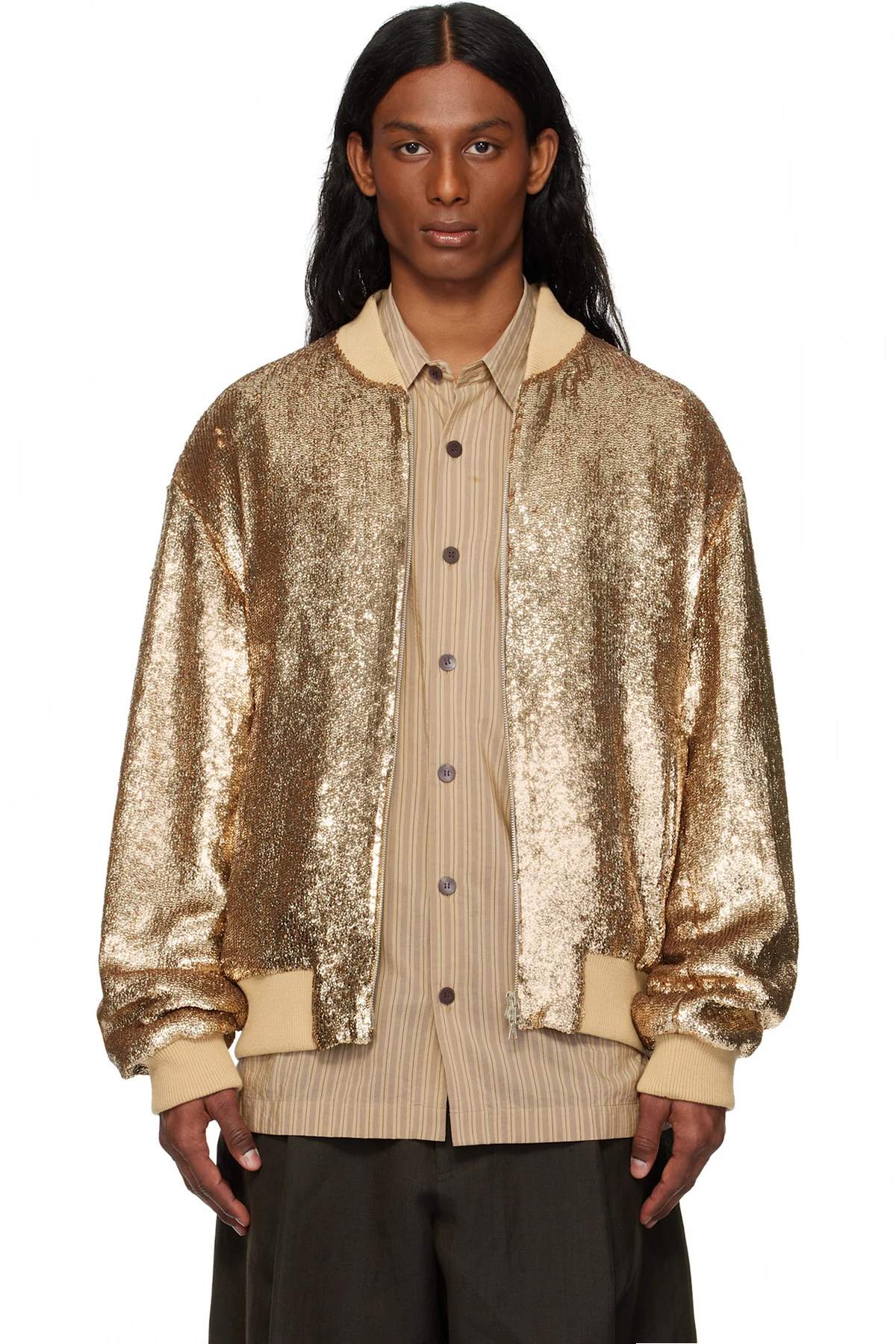 Gold Sequinned Bomber Jacket