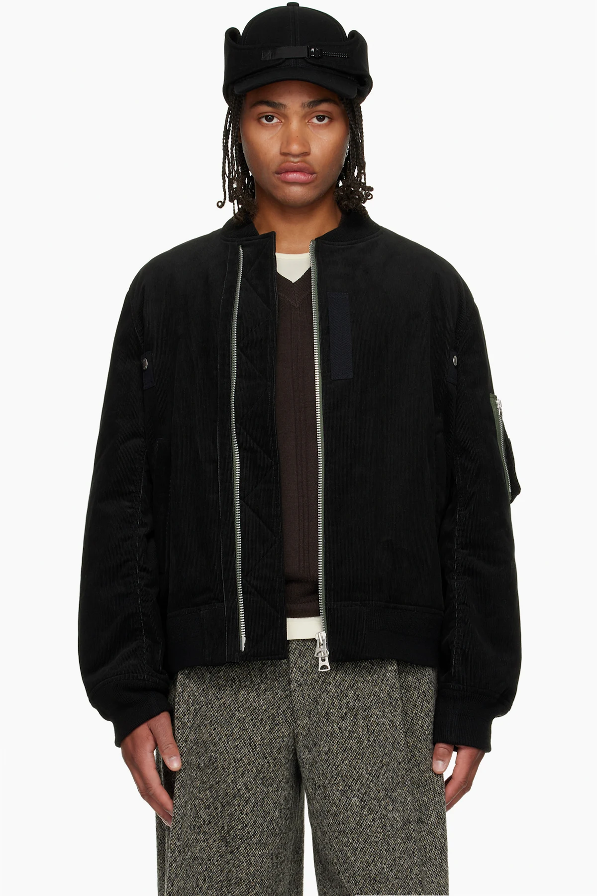 Black Corduroy Blouson Bomber Jacket