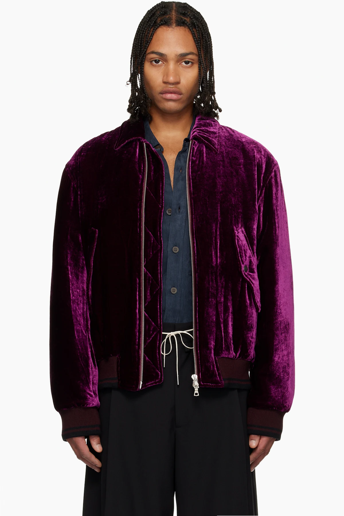 Purple Velvet Bomber Jacket