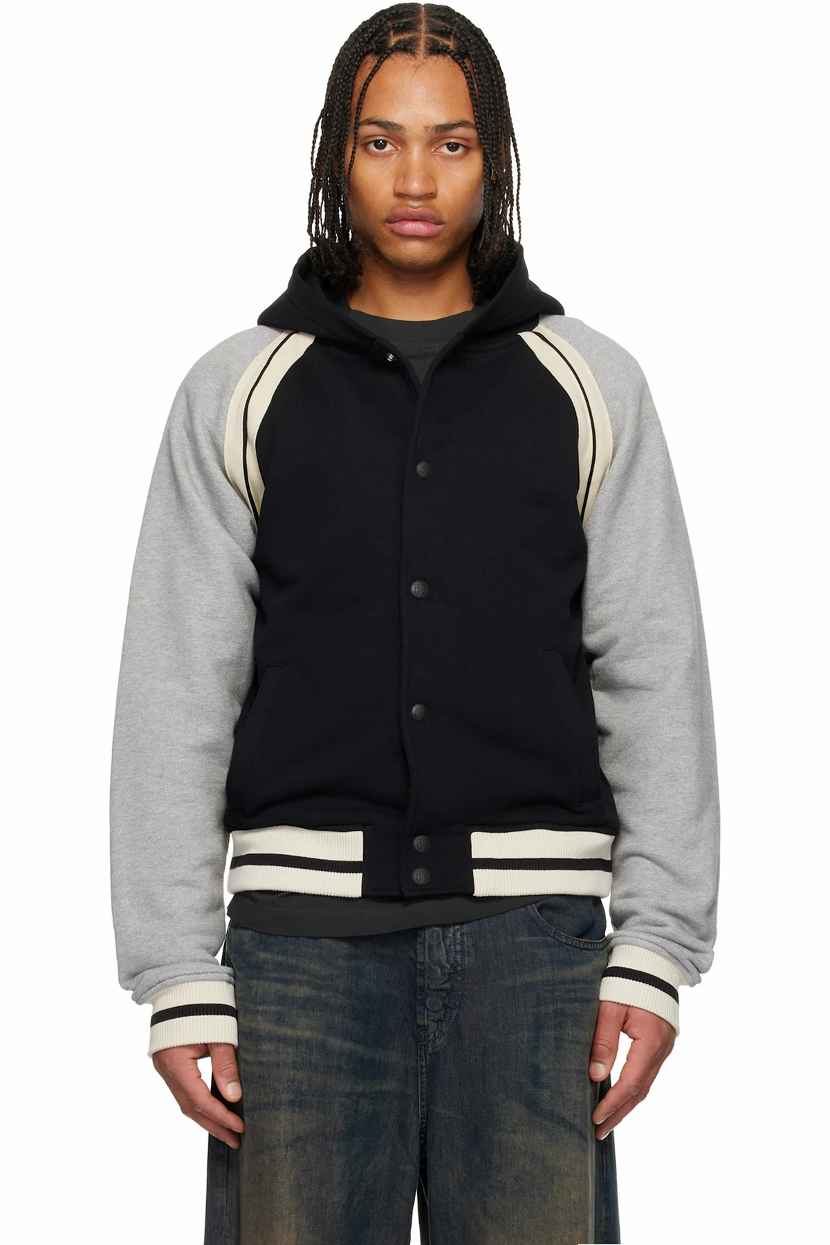 Black & Gray Curved Logo Varsity Jacket