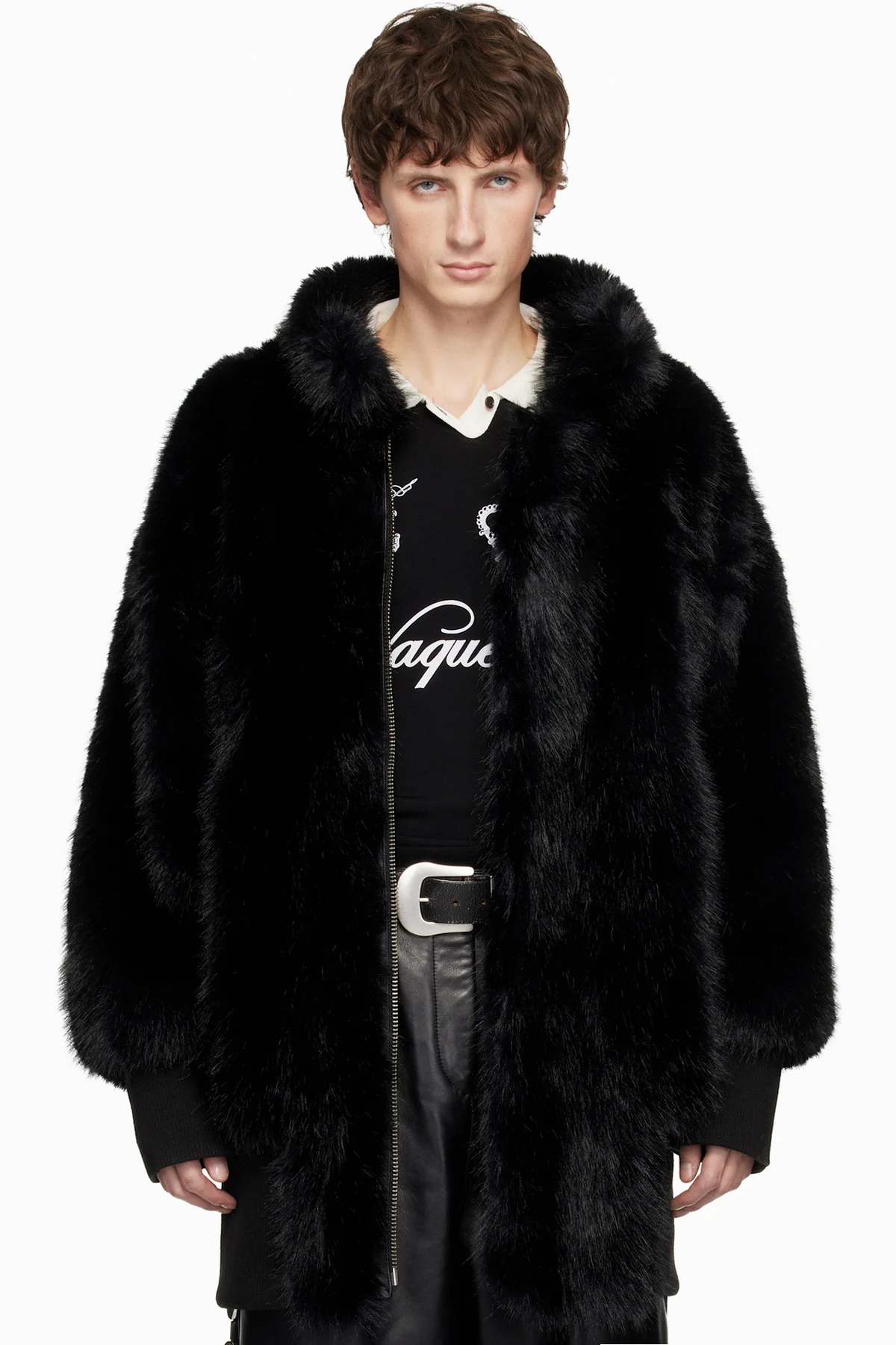 Black Faux-Fur Bomber Coat