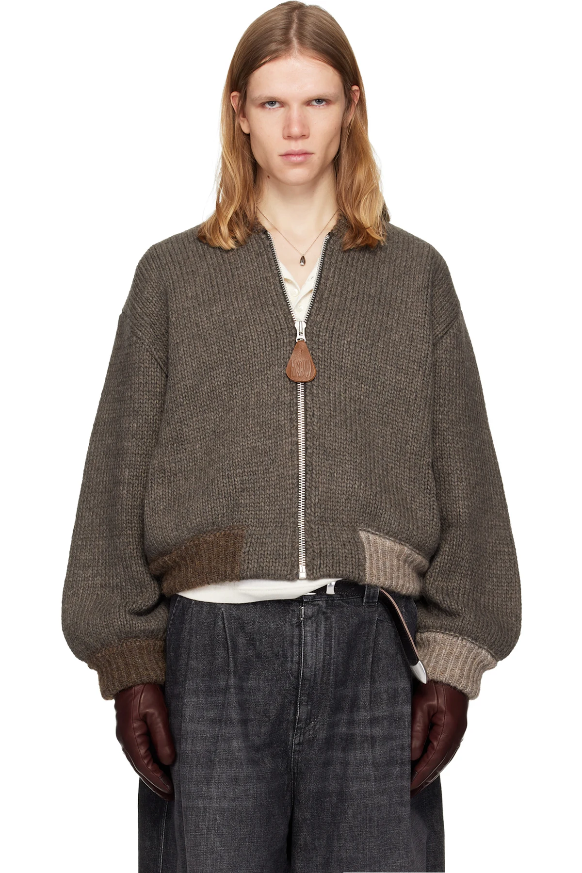 Brown Knitted Bomberone Bomber Jacket