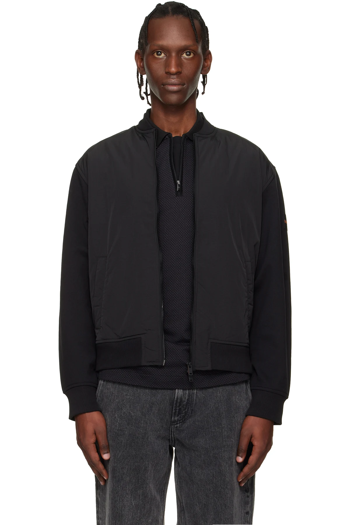 Black Logo Patch Bomber Jacket