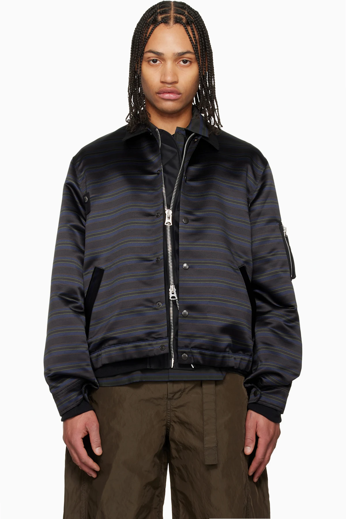 Navy Horizontal Stripe Blouson Bomber Jacket
