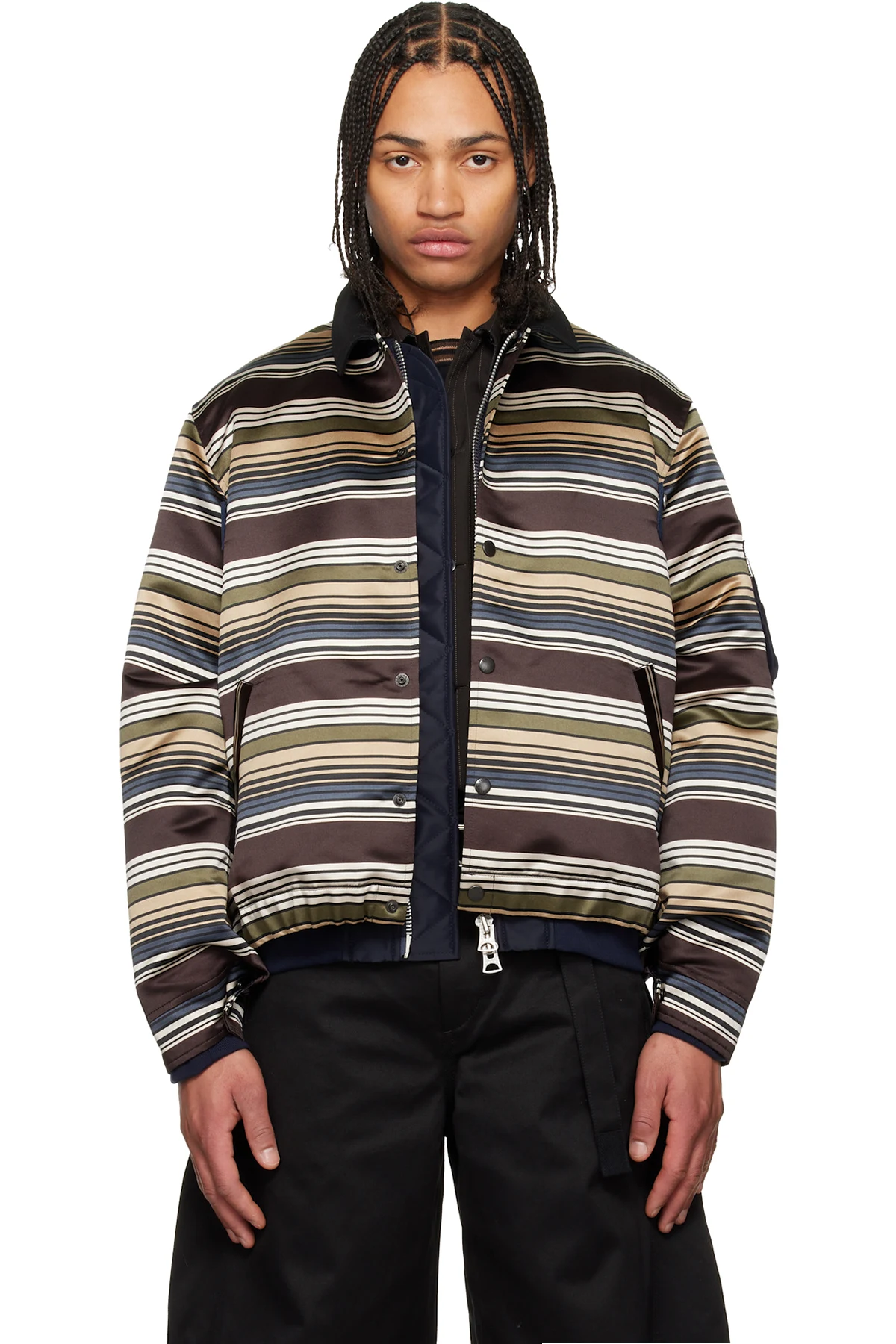 Multicolor Horizontal Stripe Blouson Bomber Jacket