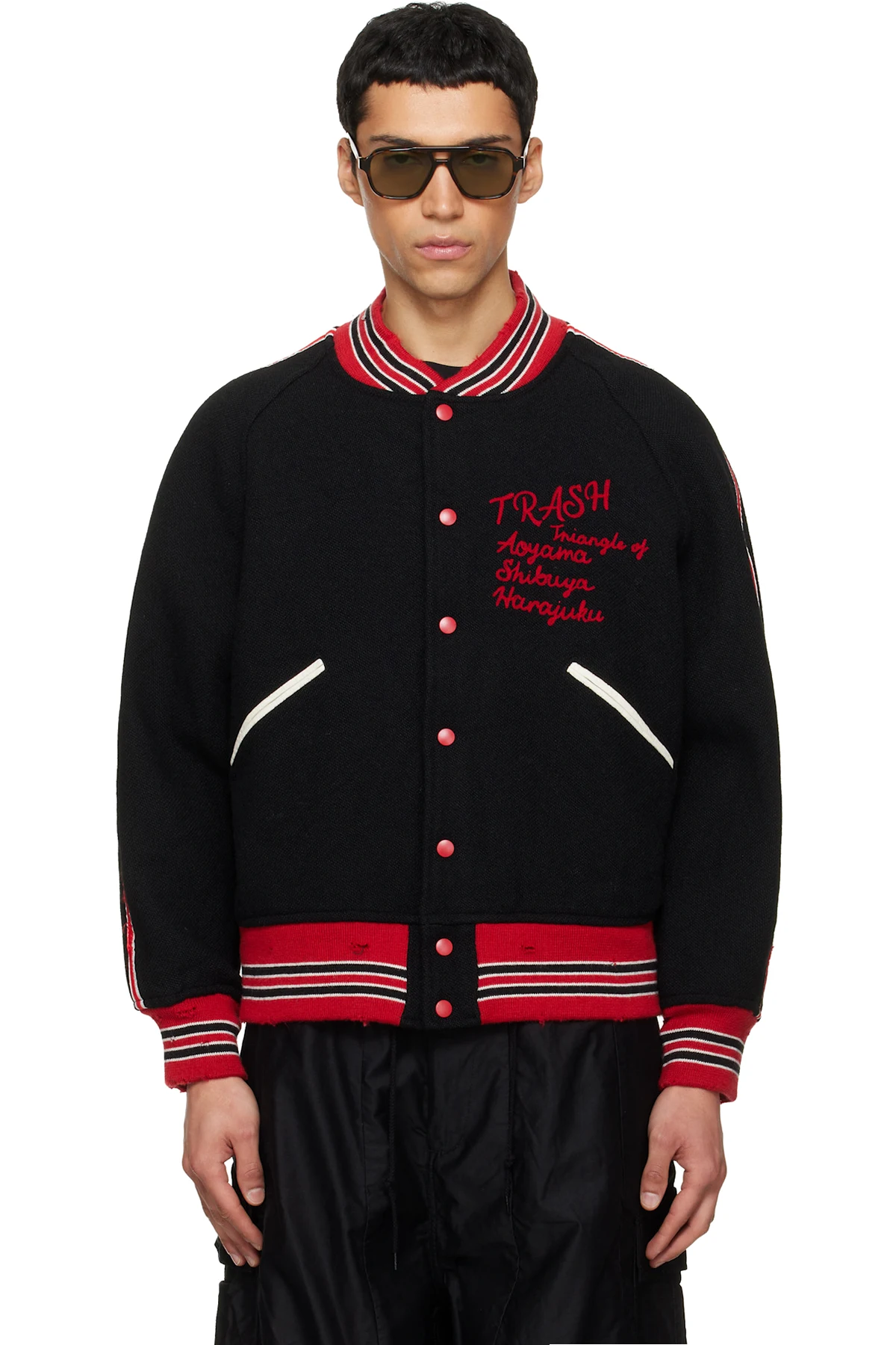 Black Deconstructed Letter Bomber Jacket