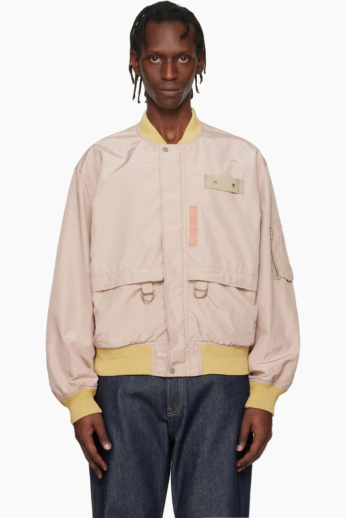 Beige & Pink Reversible High-Count Bomber Jacket