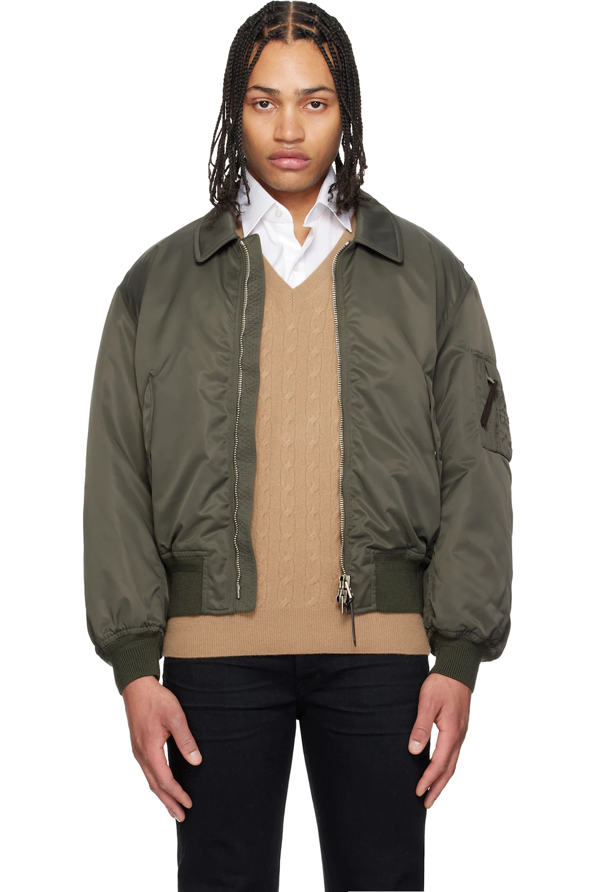 Green Satin Nylon Flight Bomber Jacket