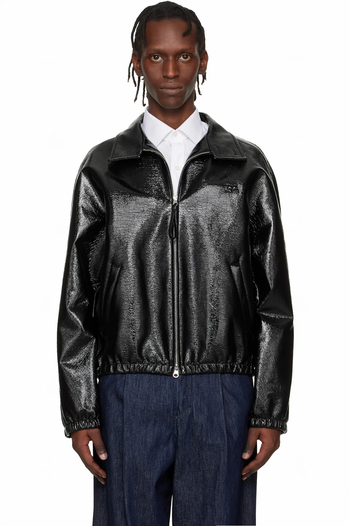 Black Vinyl Zipped Bomber Jacket