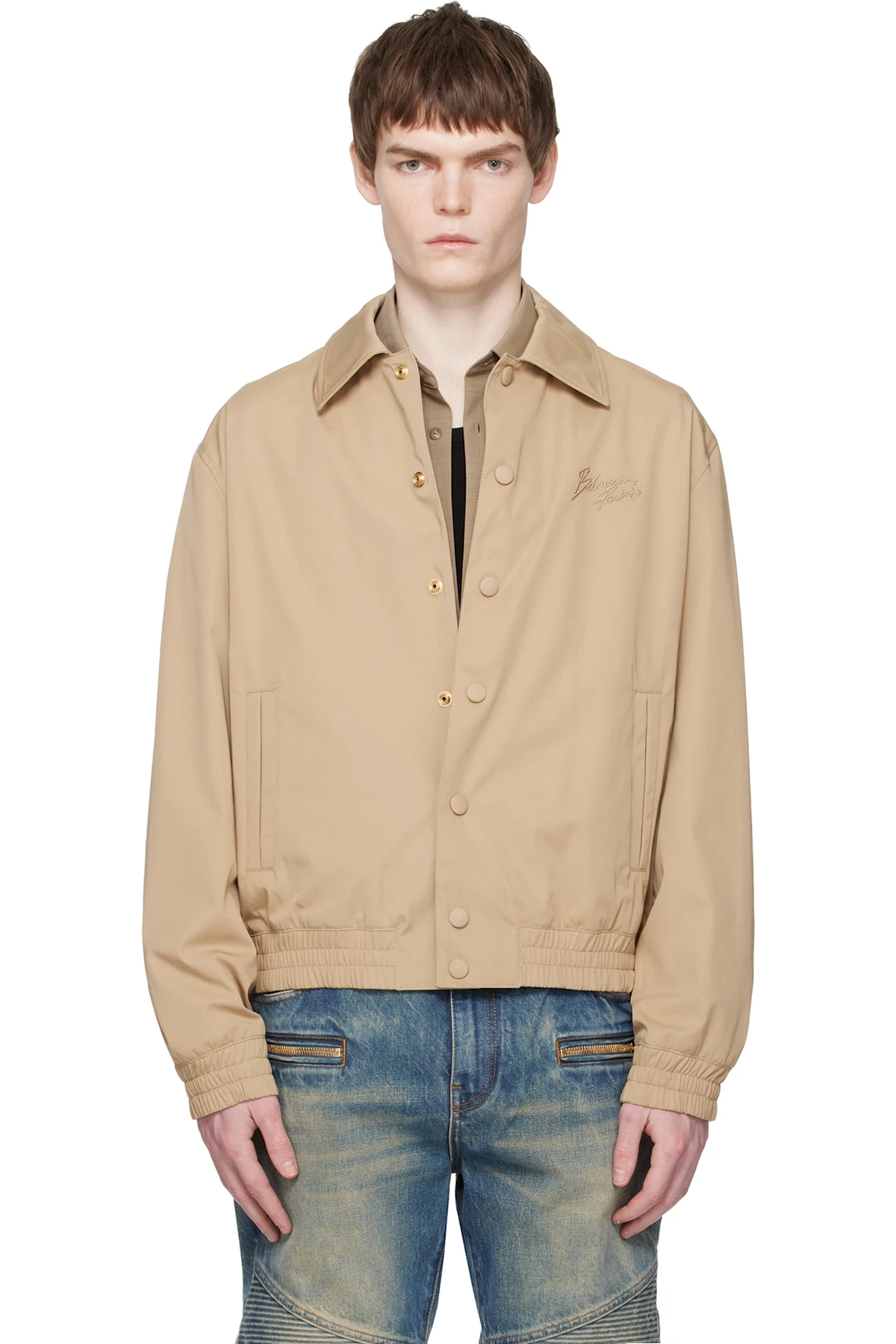 Beige Cotton Twill Bomber Jacket