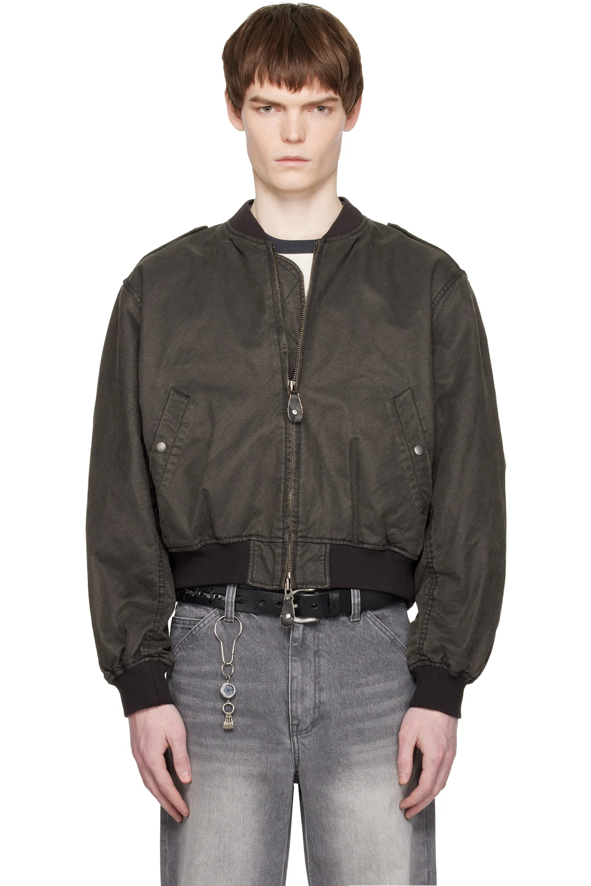 Brown Stone Washed L2B Bomber Jacket