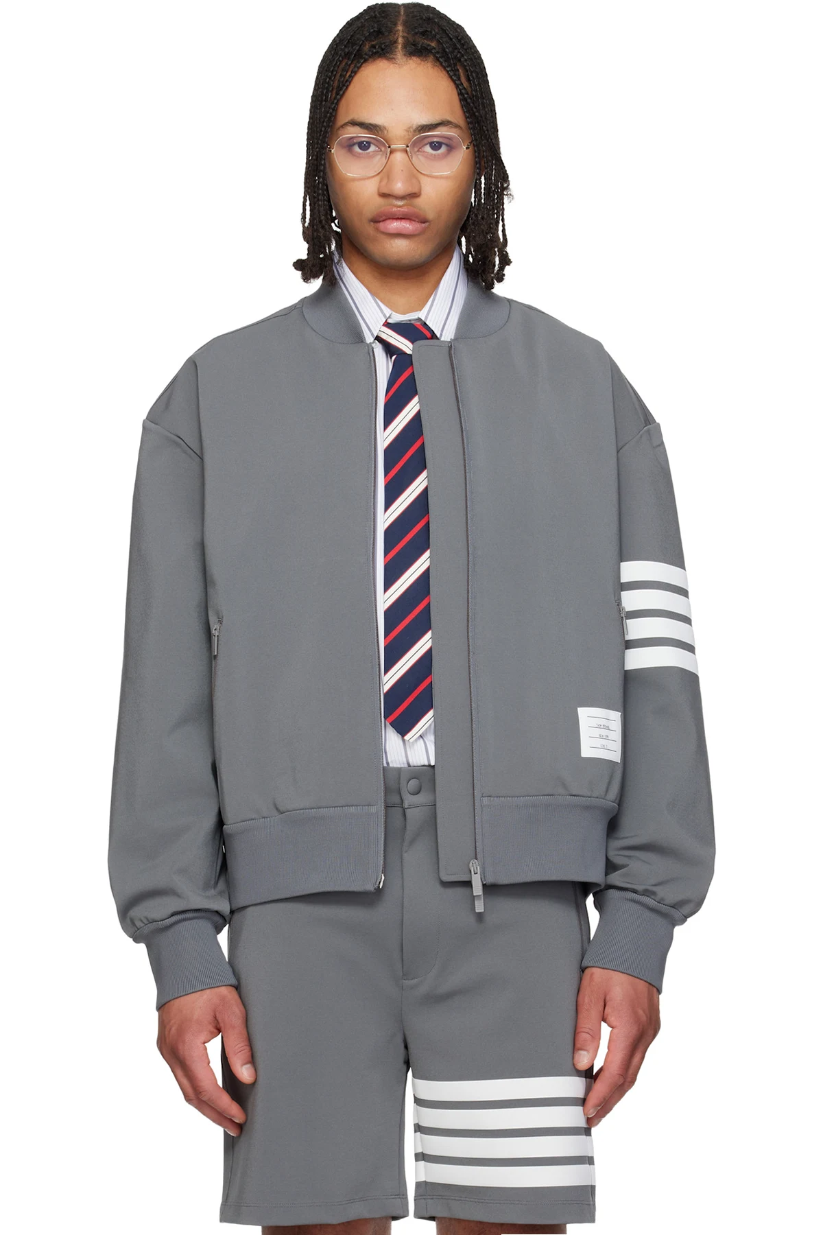 Gray 4-Bar Tech Bomber Jacket