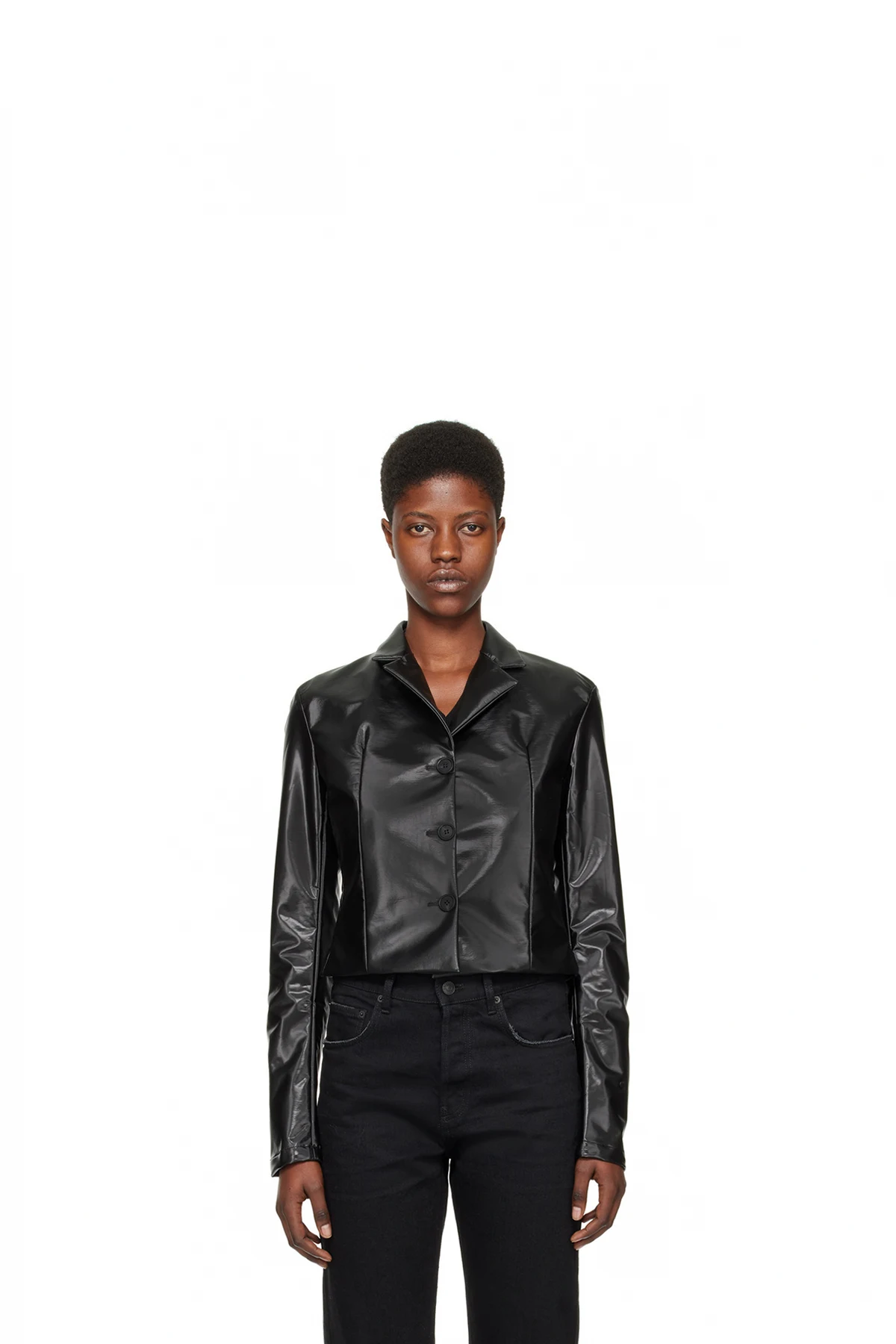 Black Trapeze Faux-Leather Blazer