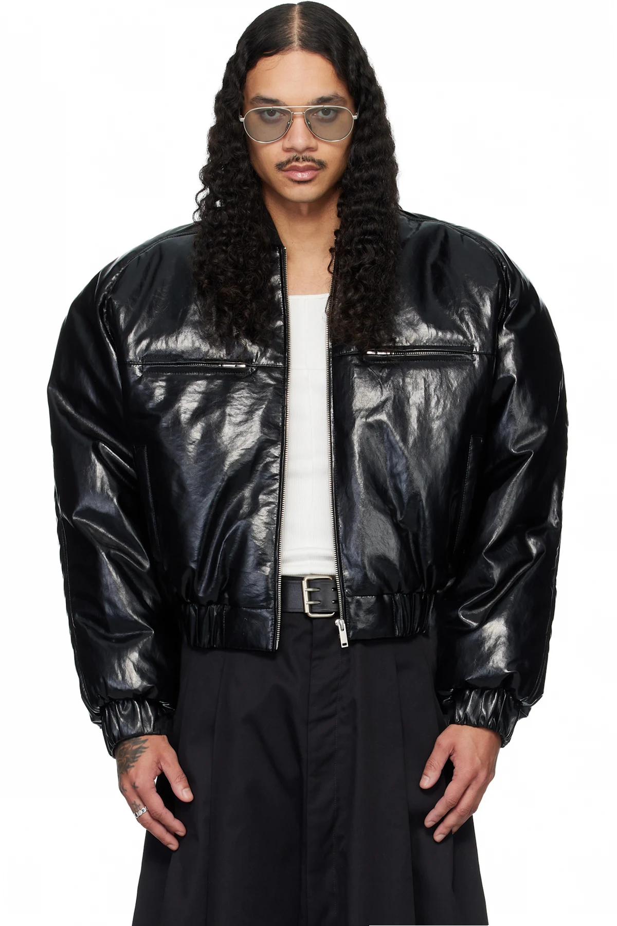 Black Riot Faux-Leather Bomber Jacket