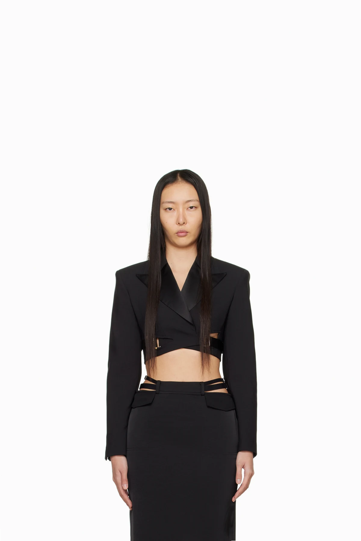 Black Interlock Tuxedo Blazer