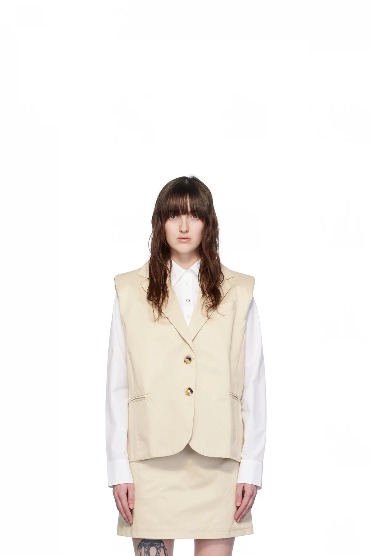Beige Sleeveless Blazer