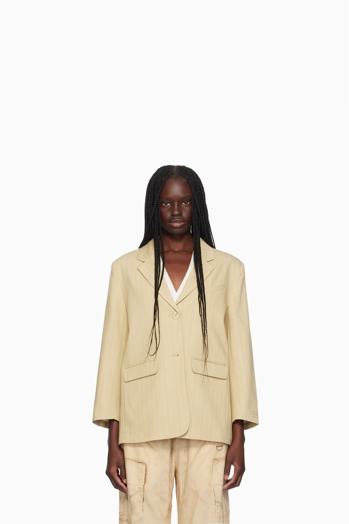 Beige Stripe Suiting Boxy Blazer