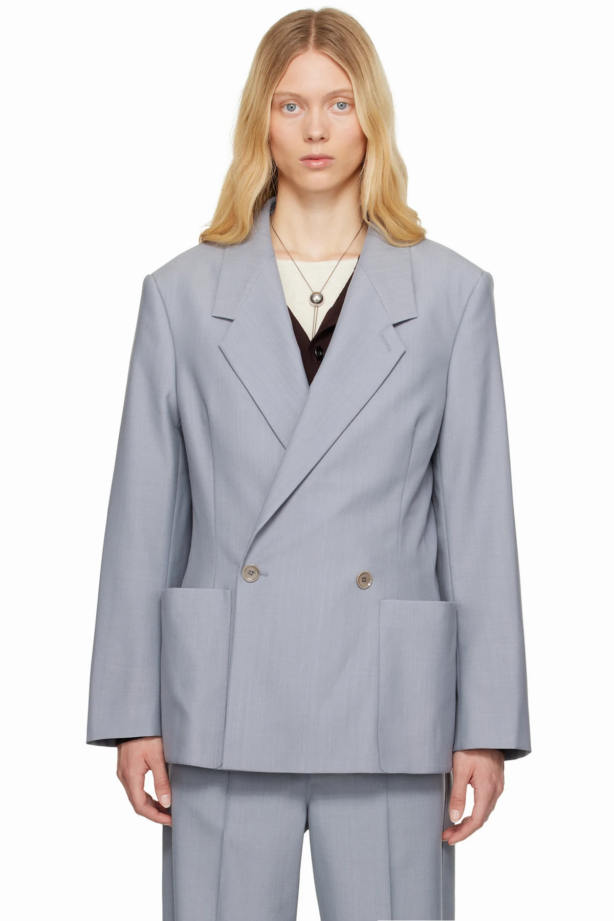 Blue Double Breasted Tailored Blazer