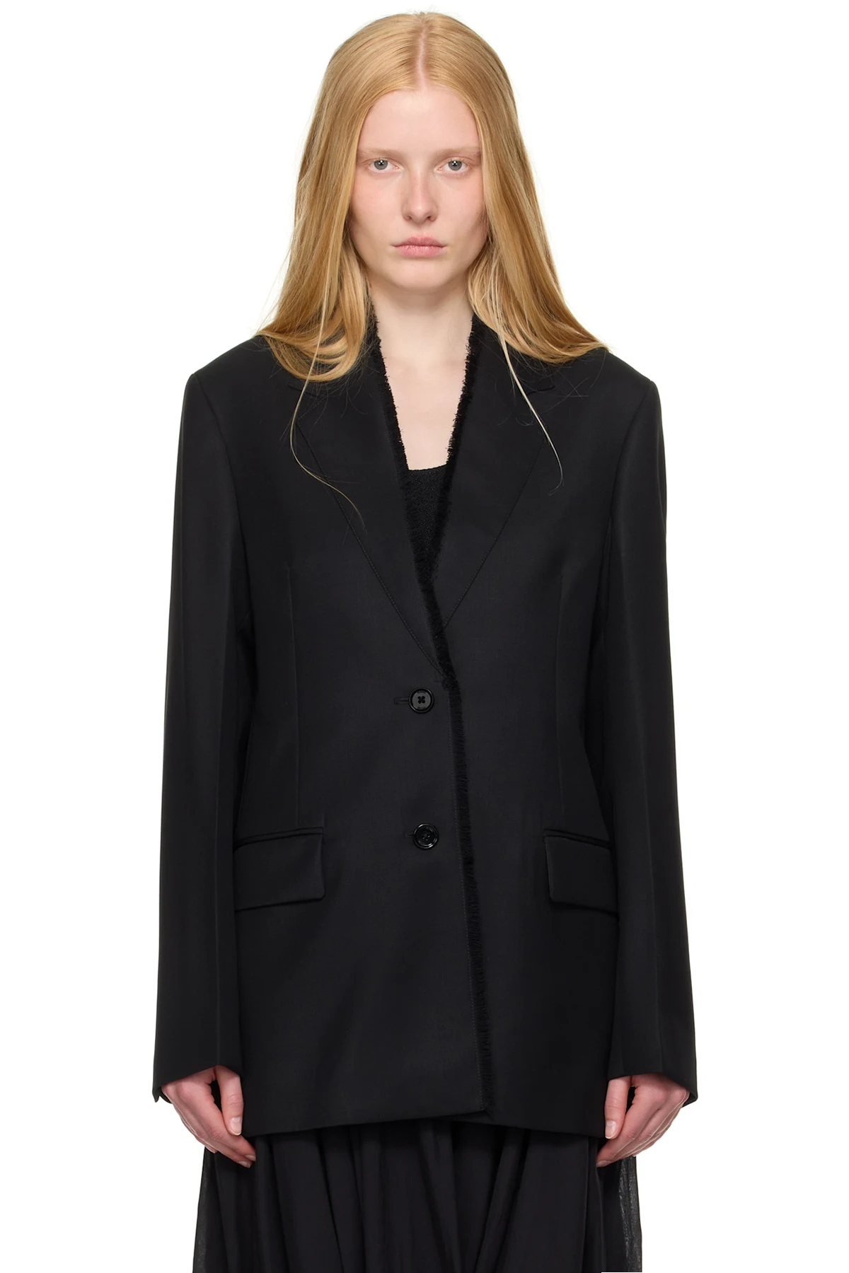Black Raw Lapel Blazer