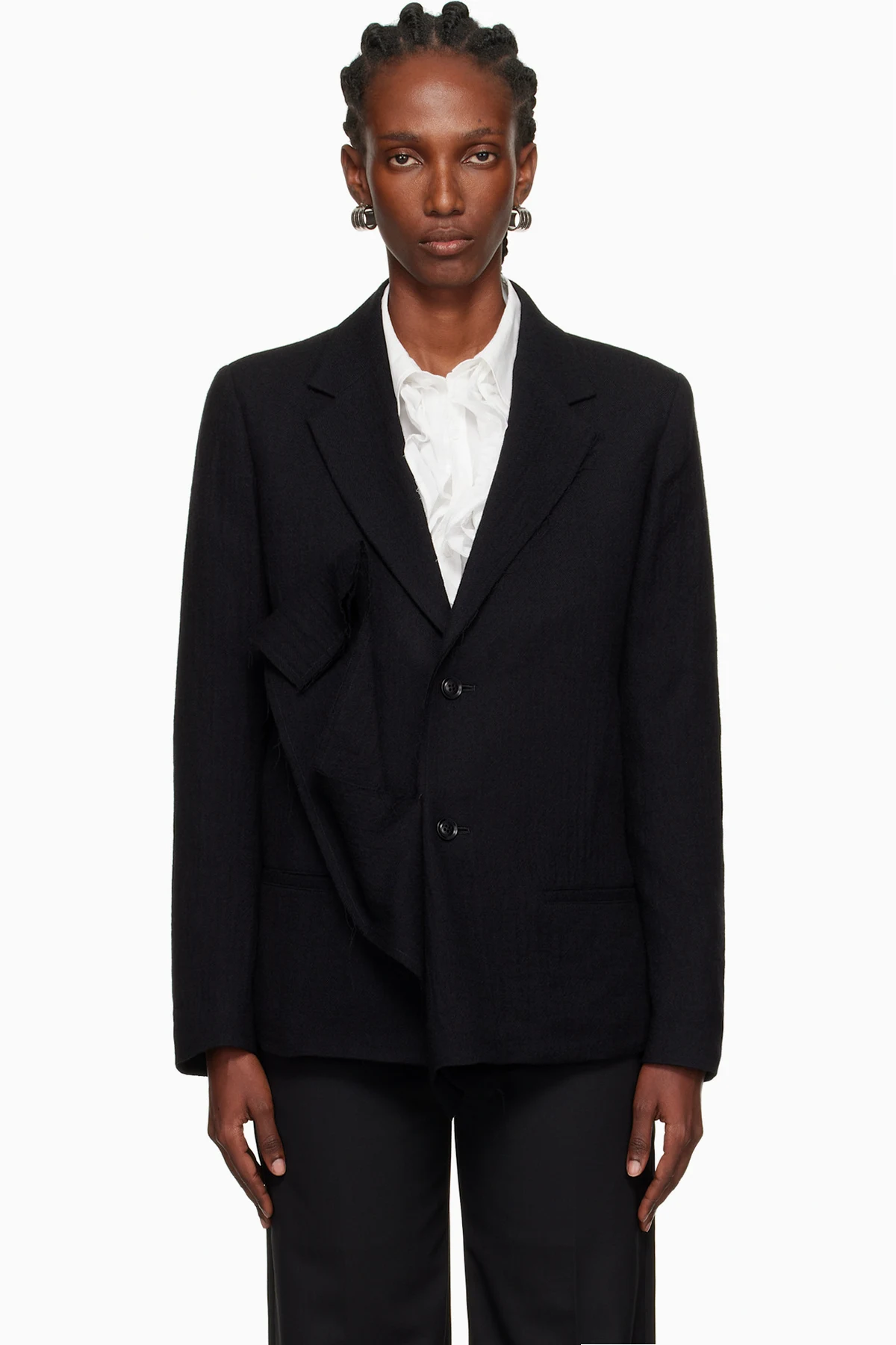 Black O-Left Front Drape Blazer
