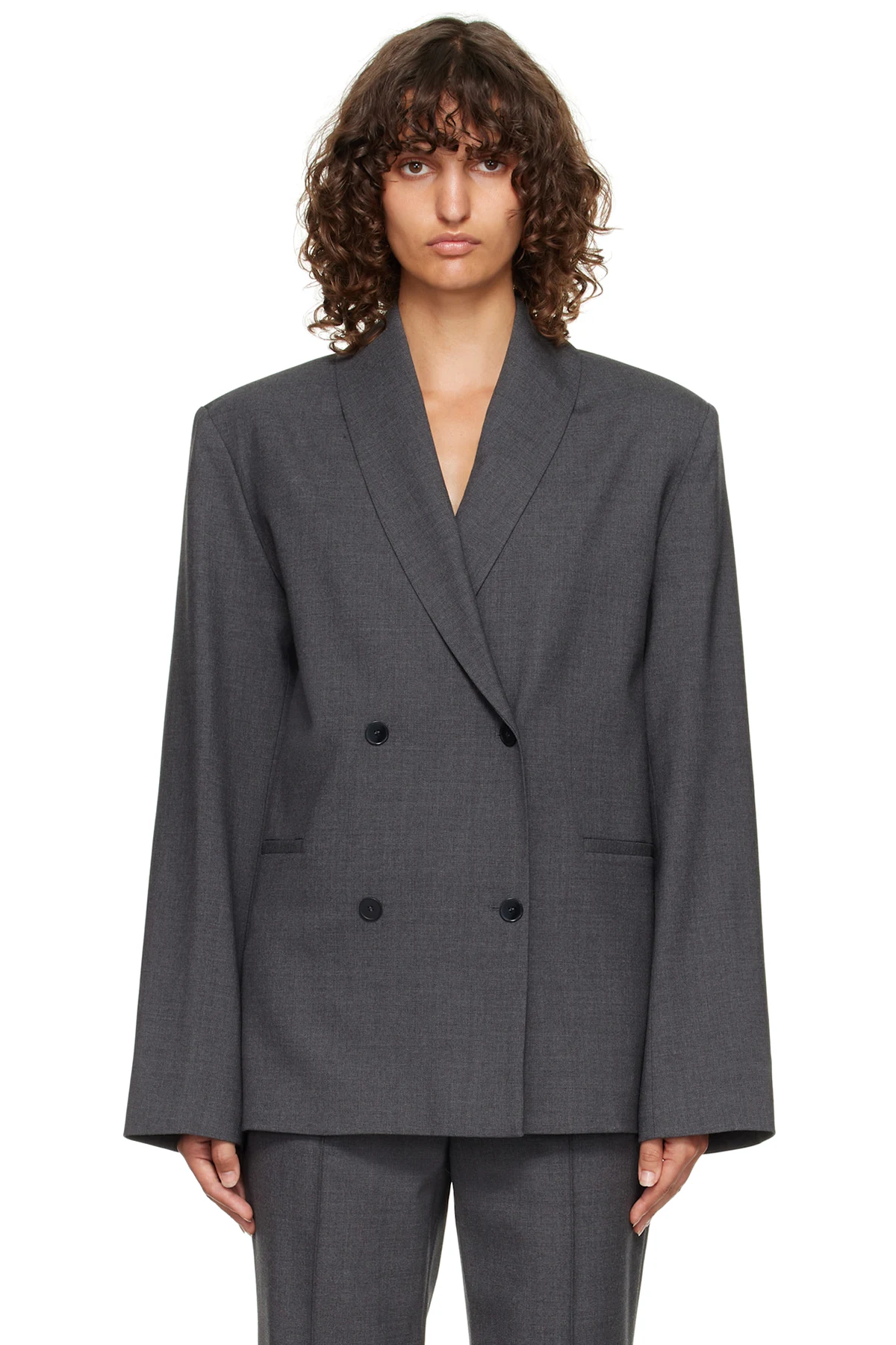 Gray Sancia LDS Double Breasted Shawl Collar Blazer