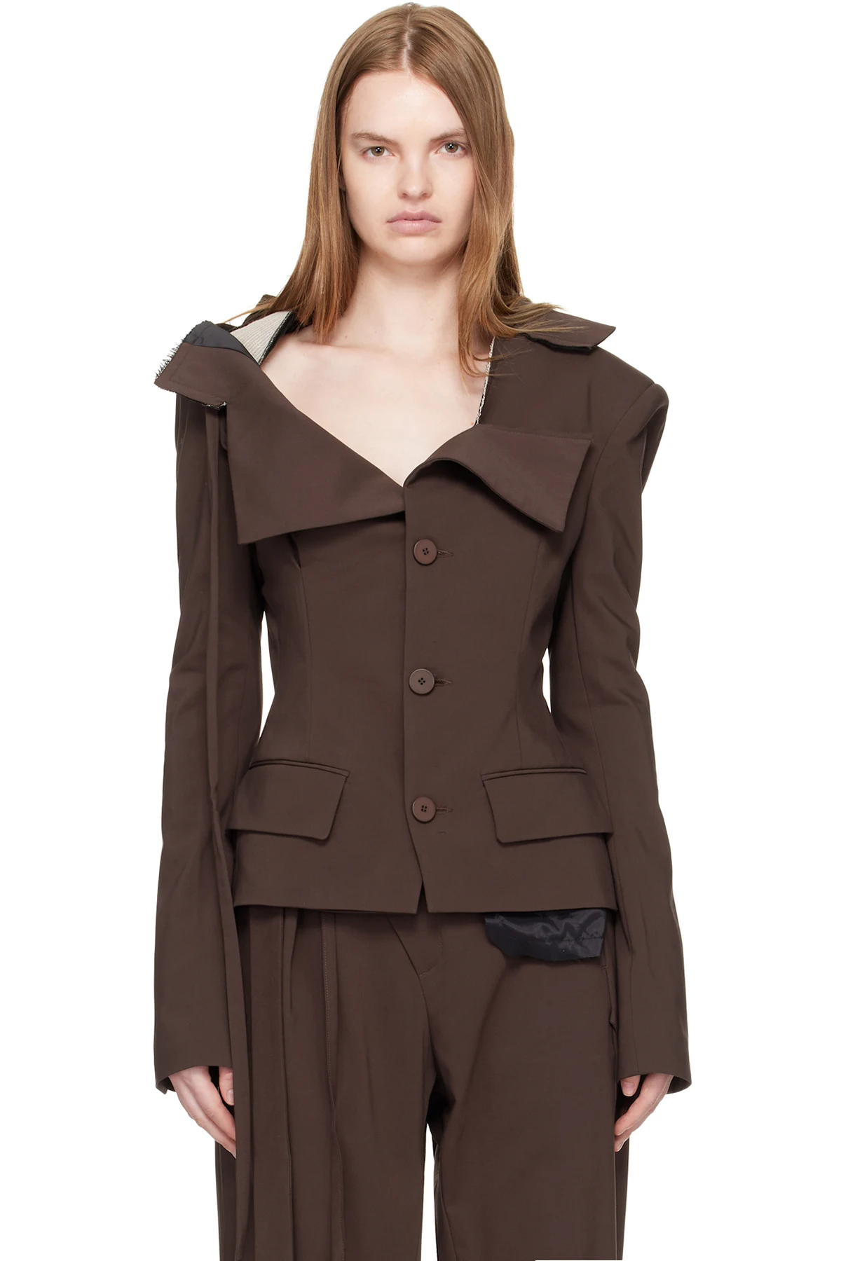 Brown Off-Shoulder Blazer