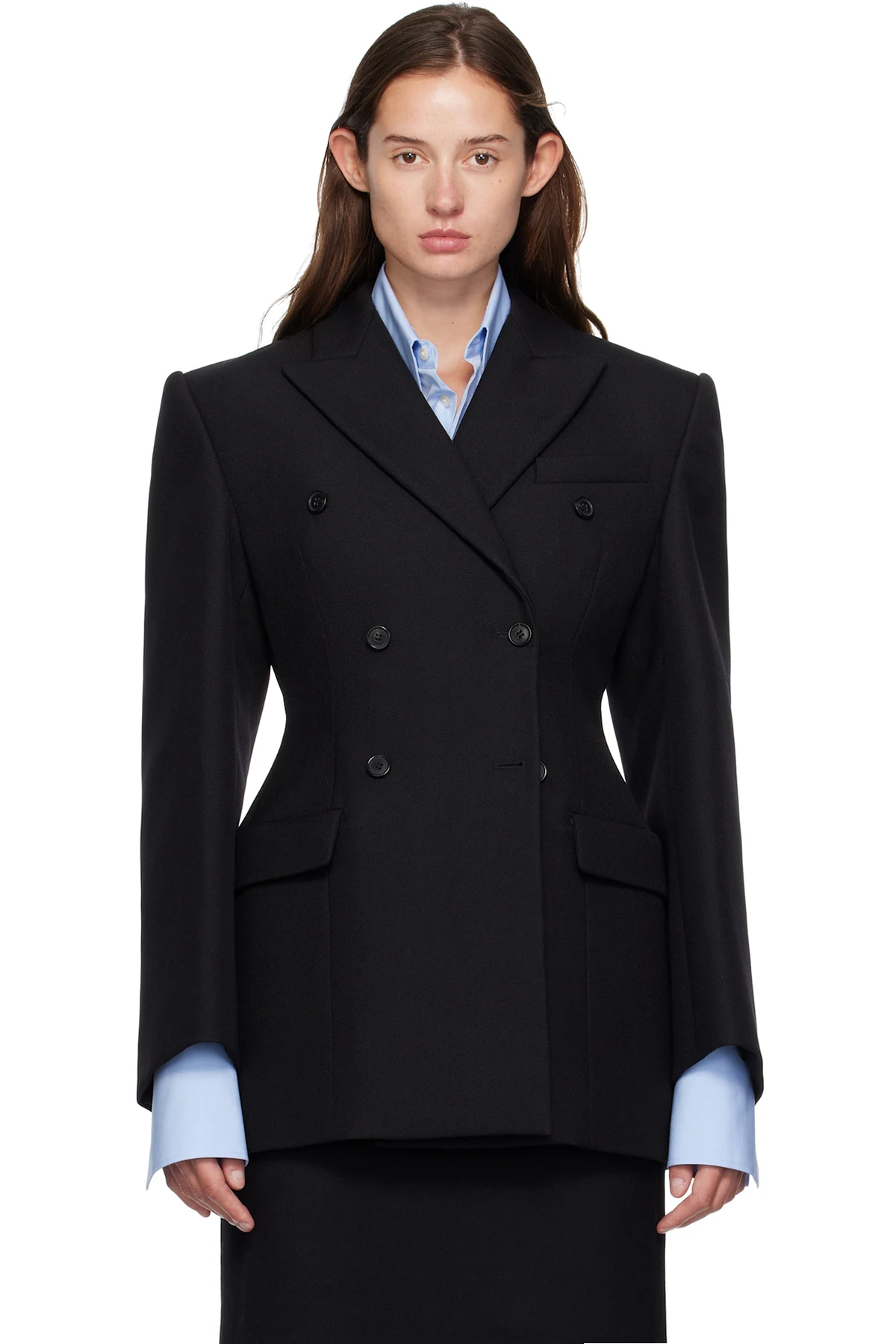 Black Double Breasted Contour Blazer