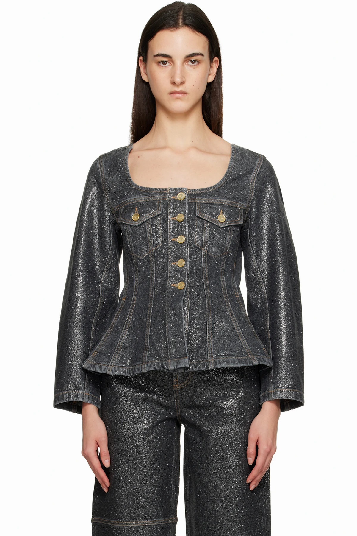 Black Shimmery Foil Denim Blazer