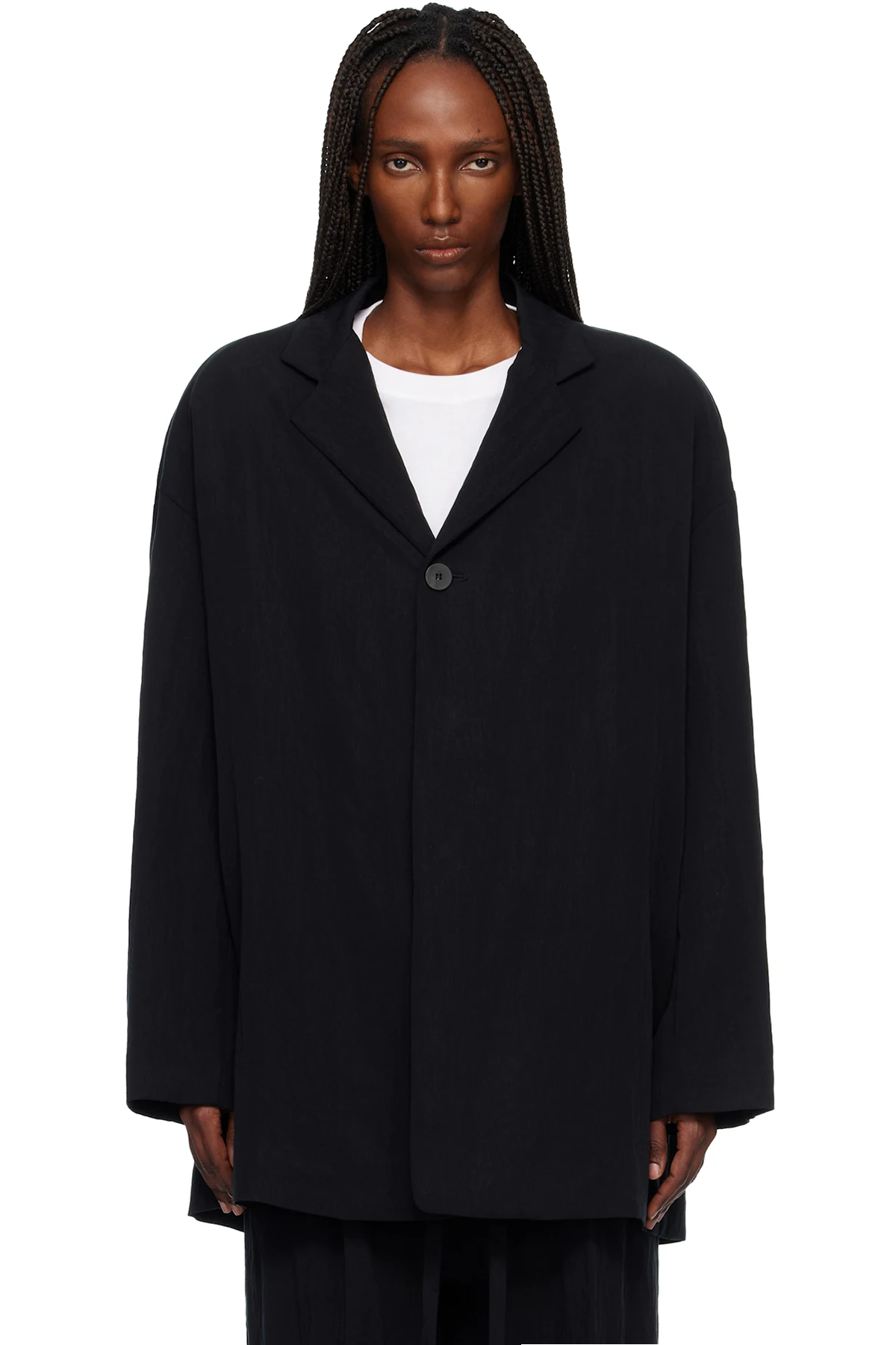 Black Tencel Nylon Unlined Relaxed Blazer