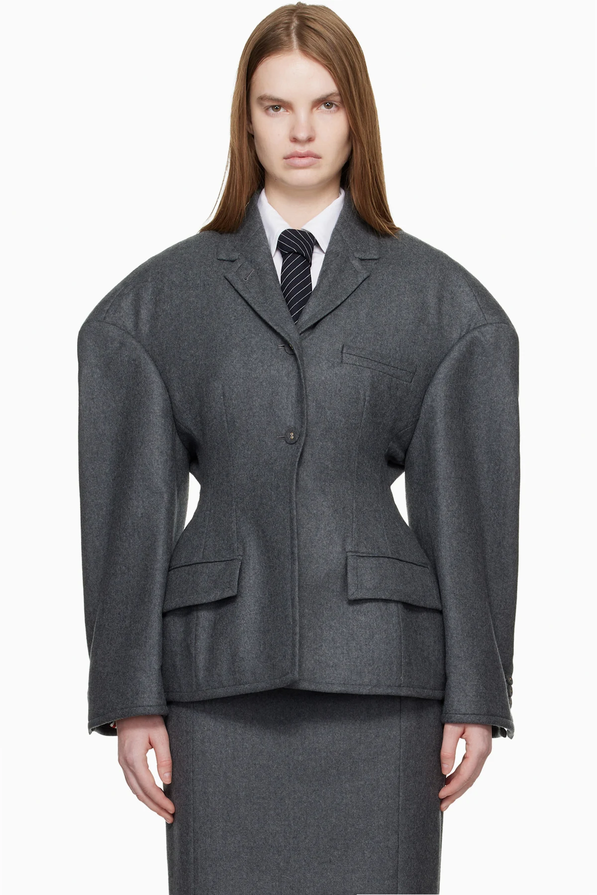 Gray Nipped Waist Cocoon Blazer