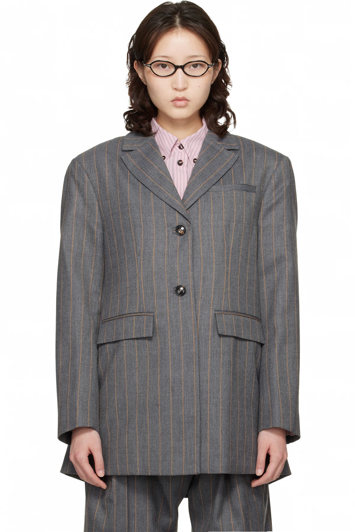 Gray Stripe Wool Blazer