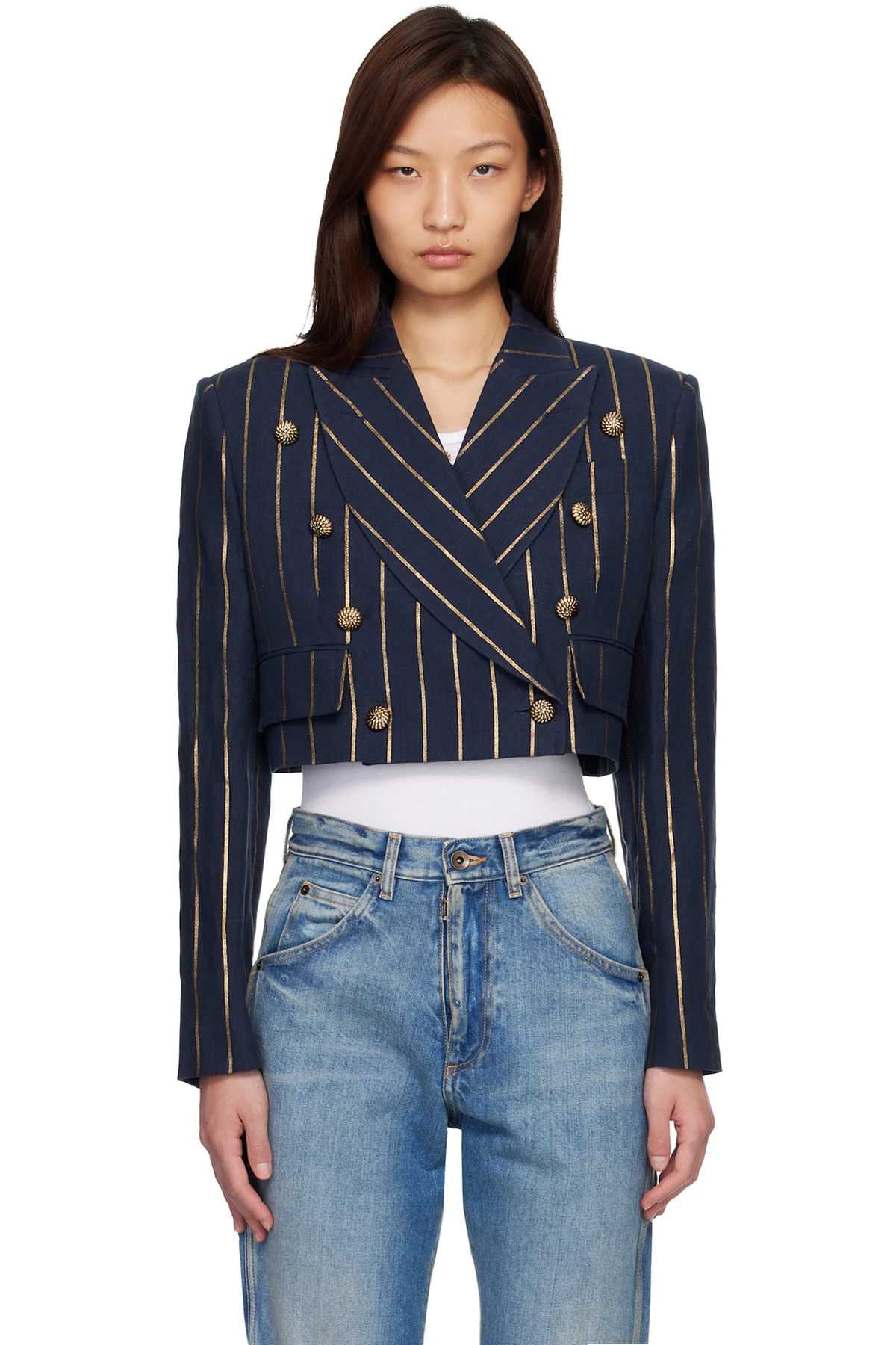 Navy Long Sleeve Cut Off Blazer