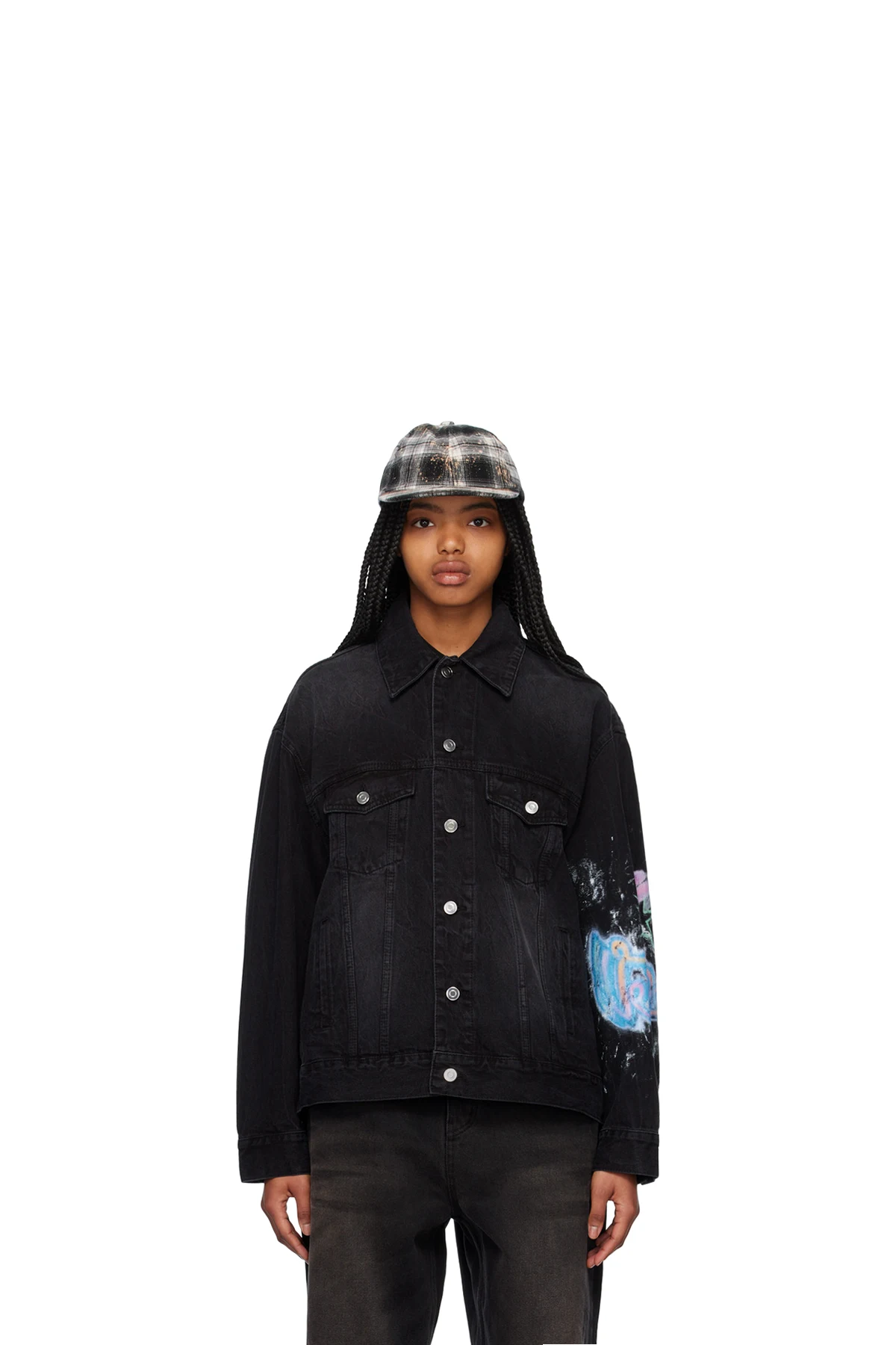 Black Graphic Denim Jacket